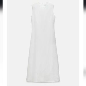 Zara Elegant Linen White Sleeveless Midi Dress